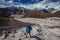 Hiker on the trek in Himalayas