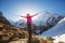 Hiker on the trek in Himalayas, Annapurna valley, Nepal