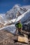 Hiker on the trek in Himalayas, Khumbu valley