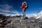 Hiker on the trek in Himalayas, Khumbu valley, Nepal