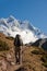 Hiker on the trek in Himalayas, Khumbu valley, Nepal