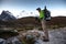 Hiker on the trek in Himalayas, Khumbu valley, Nepal