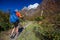 Hiker on the trek in Himalayas, Manaslu region, Nepal