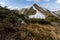 Hiker trekking to the highest ukrainian ridge Marmarosy near Romania.