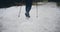 Hiker Walking In Forest In Winter Nordic Walking