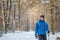 Hiker in winter mountains