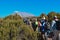 Hikers against a mountain background, Mount Kilimanjaro