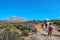 Hikers against a mountain background, Mount Kilimanjaro