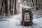 hikers backpack and gear on a snowy trail