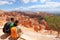 Hikers in Bryce Canyon resting enjoying view