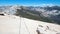 Hikers cables as seen from the top of Half Dome in Yosemite National Park in California USA