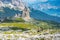 Hikers at Cinque Torri in Dolomites