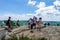 Hikers enjoy Hudson Valley view at the summit of Bear Mountain.