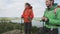 Hikers enjoying view of nature during hiking trek