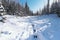 hikers footprint trail on pristine snow