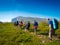 Hikers group trekking in Crimea