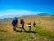 Hikers group trekking in Crimea