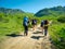 Hikers group trekking in Crimea