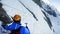 Hikers at hiking expedition toward Mont Blanc on Alps mountains in France