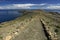 Hikers on Inca Trail on Isla del Sol with Titicaca