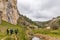 Hikers in a karstic landscape