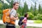 Hikers - people hiking, man looking in Yosemite