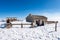 Hikers Relaxing in front of an Old Farmhouse on Lessinia Plateau Veneto Italy