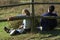 Hikers rests en eat in Dutch nature reserve in Mook