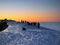 Hikers on the ridge ascend mount kilimanjaro the tallest peak in africa