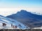 Hikers on the ridge ascend mount kilimanjaro the tallest peak in africa