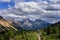 Hikers in Rockies mountains