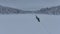 Hikers\\\' sleds pulled by huskies in the Finnish Lapland drone view