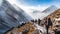 Hikers in the snowy mountain