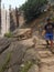 Hikers take on the treacherous descent of the Mist Trail