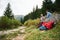 Hikers taking a break while trekking in the wilderness