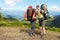 Hikers taking mountain selfie