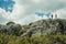 Hikers on top of rock formation with bushes