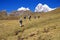 Hikers on trail in high Andes