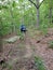 Hikers on the trail in nature hiking backpacking