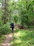 Hikers on the trail in nature hiking backpacking