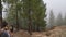 Hikers on trail to Roque Nublo volcanic rock Gran Canaria Canary Islands Spain