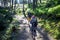 Hikers on a trail in a wood