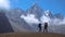 Hikers travel in the Himalayan mountains