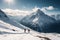 Hikers traverse a snow draped mountain, forging their path through wilderness