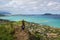 Hikers with the view of Lanikai from a top the Pillbox hiking tr