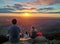 Hikers Watching a Colorful Sunset over San Diego, California