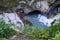 Hiking along the canyon Gorges Mysterieuses de Tete Noire in Trient, region of Martigny in Valais, Swiss Alps, Switzerland