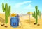 Hiking with a backpack. travel through the desert with cactuses