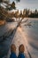 Hiking Boots - Fallen Tree - Frozen Lake