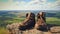 Hiking boots on mountain ranges